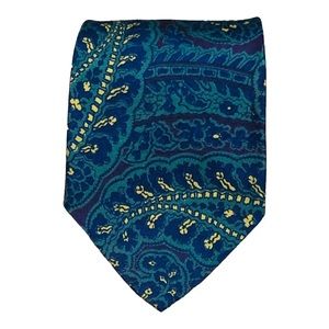 Vintage Abercrombie & Fitch Neck Tie 100% Silk USA Made Paisley Blue Green